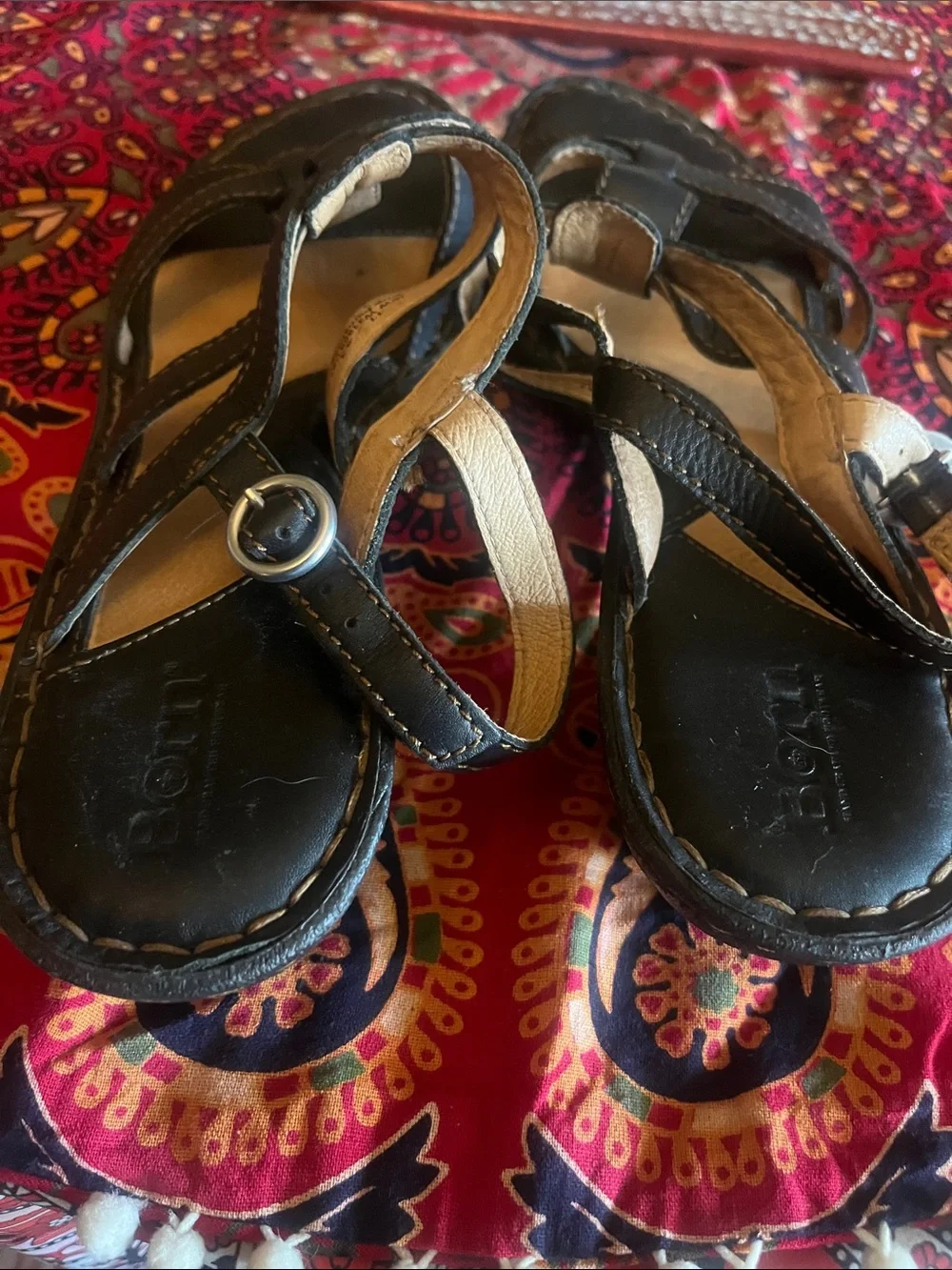 Born Black Strappy Leather Buckle Sandals